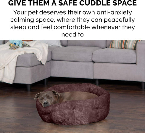 Furhaven 23" Round Self-Warming Pet Bed for Indoor Cats & Medium/Small Dogs, 100% Washable, Hi Lo Plush Luxe Faux Fur