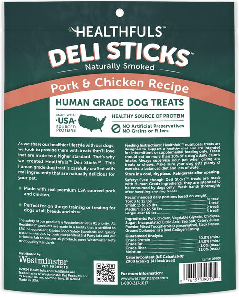 Deli Sticks Pork and Chicken, Human-Grade, Gluten-Free, Soft and Chewy Dog Treats, 10 Count Bag