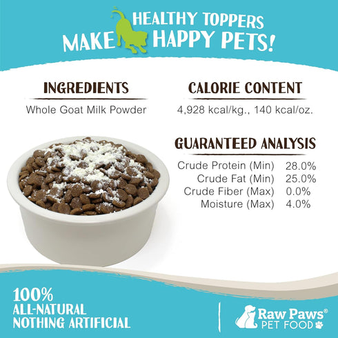 Raw Paws Boost Pet Food Topper, Whole Goat Milk Powder, 3.1-oz, Made in USA, Dog Food Toppers