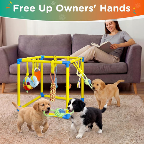 0-6 TOOGE Upgraded Puppy Play Gym: Small Dog Puppy Jungle Gym Playground Adjustable Hanging Dogs Enrichment Chew Toys