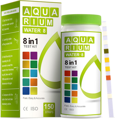 8-in-1 Aquarium Test Kit (150 Strips) for Freshwater & Saltwater - Quick Water Testing for Aquariums & Ponds