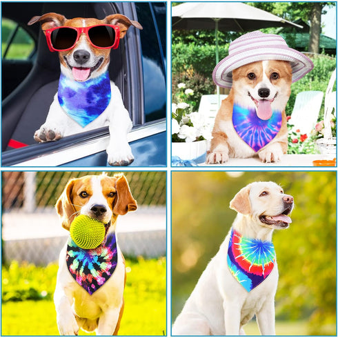 30 Pcs Tie Dye Dog Bandanas Bulk, Colorful Washable Triangle Pet Kerchief for Small Medium Large Dogs