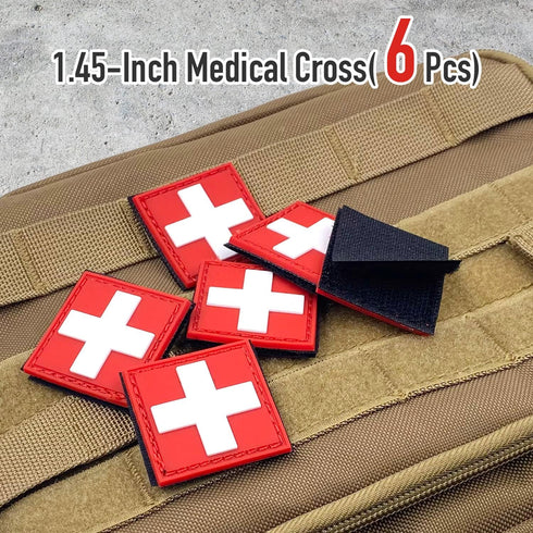 6 Medical Cross Patch, POWNEW Tactical First Aid Med Patches Perfect for IFAK Trauma Pouch, EMT, EMS, EDC Bag - Pcs