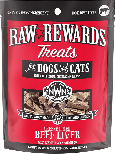 Northwest Naturals Raw Rewards Freeze-Dried Beef Liver Treats for Dogs and Cats, Healthy 1 Ingredient, 3 Oz