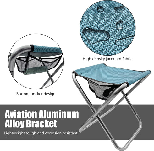16 Inch Tall Portable Folding Camping Stool - Aluminum Alloy Lightweight Seat With Carry Bag for Fishing, Outdoor
