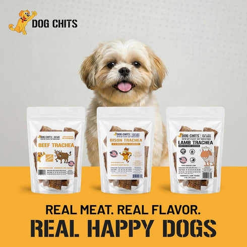 100% 2-3 inch, 8 oz Dog Chits Bison Trachea Dog Treats - Single Ingredient, High Protein, Lower Fat - Glucosamine