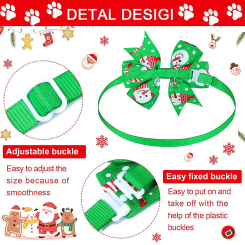 Maitys 80 Pcs Christmas Dog Collar with Bow, Snowman, Snowflake, Christmas Tree, Adjustable Neckties for Pets