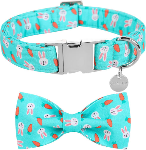 Easter Dog Collar with Bow Tie, Cotton Carrot Design for X-Large Dogs, Cute Pet Collar with Metal Buckle