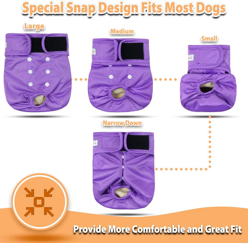 Langsprit Washable Female Dog Diapers, 3 Pack No Leak Reusable Diapers for Dogs in Heat, Highly Absorbent with