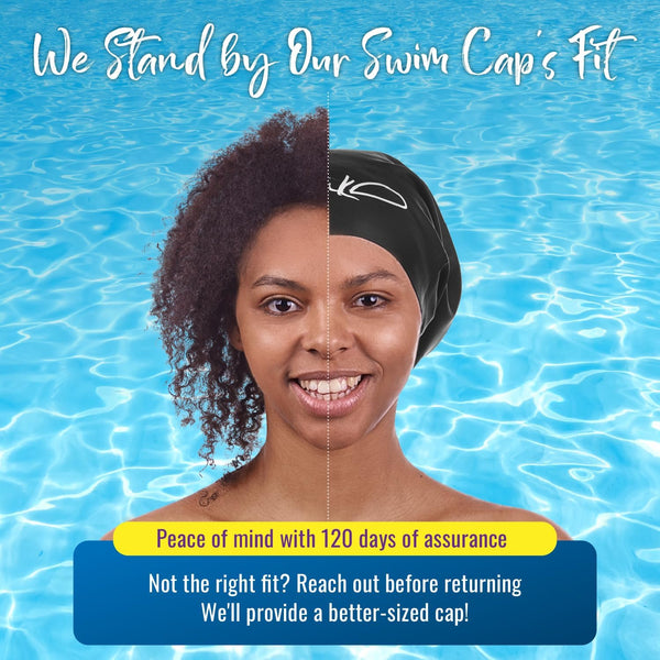 Large Swim Cap for Long Hair - Waterproof Durable Silicone Swimming Cap for Braids, Dreadlocks, Afros, Curls