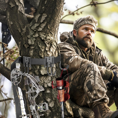 PAMASE Tree Stand Gear Hangers with 3 Metal Hooks, Thick Strap Bow Hanger for Hunting Equipment