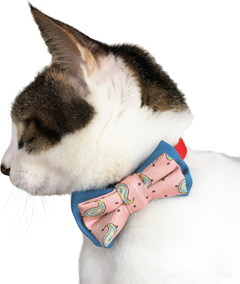 Blueberry Pet Gift Box with 2 Handmade Dog Cat Bow Tie, Paisley Designer Bowtie Set, 4" x 2.5"