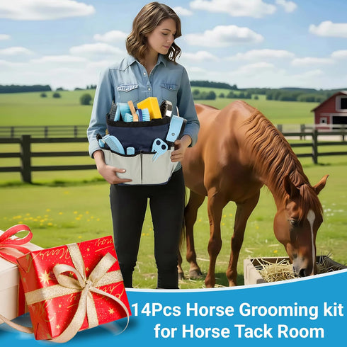 Rouisxue 14-in-1 Set Horse Grooming Kit, Professional Horse Brush Supplies for Grooming & Care, with Horse Brushes