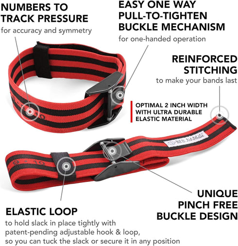 Occlusion Bands (PRO X), 2 Pack, 2 Inch Wide, Blood Flow Restriction Band Set for Arms with Quick-Release Buckle