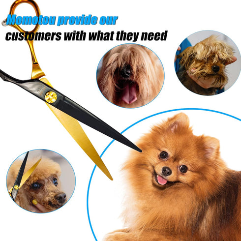 Black & Gold Professional Straight Dog Grooming Scissors, 7'' Sharp and Durable Japanese 440C Stainless Steel Pet Shears