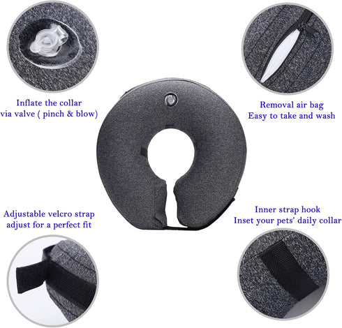 Katoggy Inflatable Cone Collar for Surgery - Soft Adjustable Blow Up Donut E-Collar for Small Medium Large Dogs and Cats
