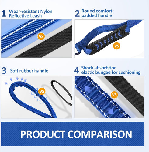 IOKHEIRA Adjustable Dog Leash for Large Dogs, 4-6 FT Strong Bungee Leash with Car Seatbelt, Blue