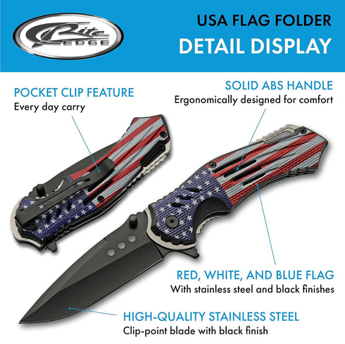 SZCO Supplies 300552-US American Flag Assisted Open Liner Lock Edc Folding Knife, Red/White/Blue, 8" Length