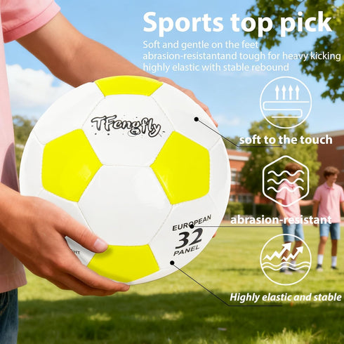 TFengfly 4 Soccer Ball Size with Pump Needle Classic Thicker PU Tight Weaved Suitable for Youth Boy Girl League Game
