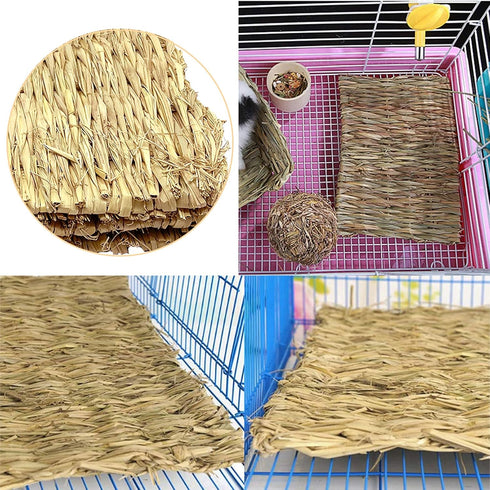 20 Chinchilla Tfwadmx Pcs Bunny Grass Mat Rabbit Natural Straw Woven Bed Small Animal Cages Sleeping Hay Mats Nest Play