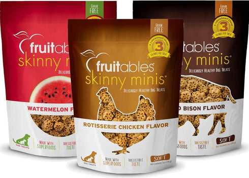 Fruitables Skinny Minis Dog Treats Variety Pack of 3 - Grilled Bison, Watermelon, Rotisserie Chicken