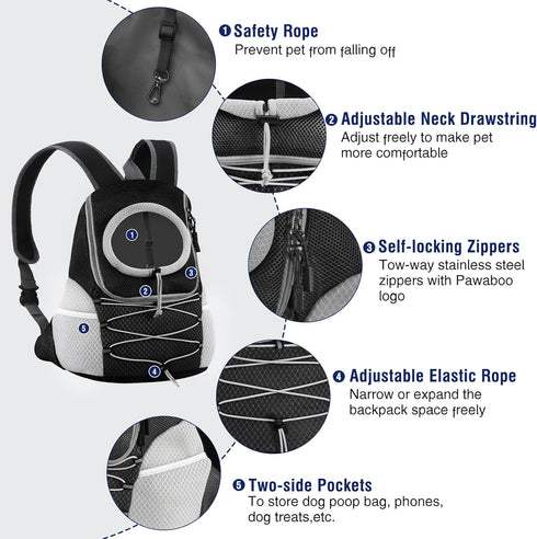 Pawaboo Pet Dog Carrier Backpack, Adjustable Breathable Front Carrier for Small Medium Dogs and Cats (Black M)