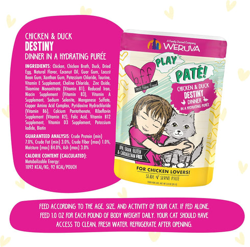 B.F.F. PLAY - Best Feline Friend Paté Lovers, Aw Yeah!, Chicken & Duck Destiny, 3oz Pouch (Pack of 12)