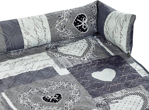 Brilliant Sunshine Grey Heart Love Patchwork Pet Sofa Bed, Quilted, Washable Couch Protector with Removable Bolster,