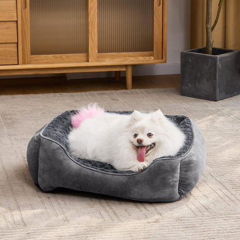 JOEJOY Rectangle Dog Bed - Grey - Machine Washable Sleeping Sofa Bed for Large Medium Small Dogs - Non-Slip