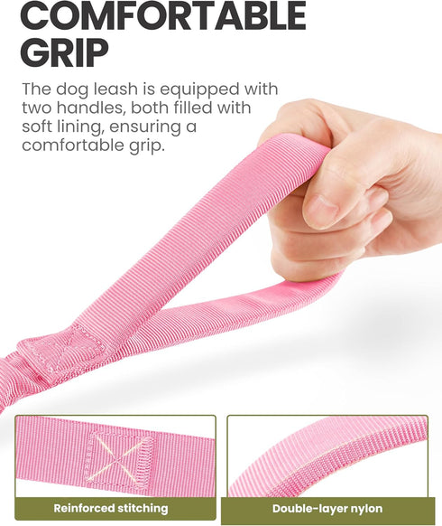 OutdoorMaster Bungee Dog Leash, Heavy Duty Dog Leash with Shock Absorption, 2 Padded Handles Training Leash, Improved Dog Safety and Comfort (Pink, 4FT)