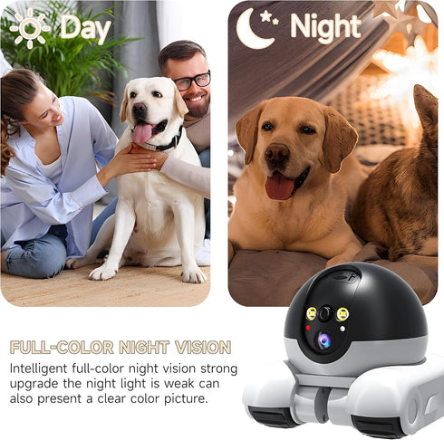 OROMVO 1080p Version+32G 2-Way Pet Camera, Security Camera for Home, Movable Robot Pet Cam Indoor with Phone App