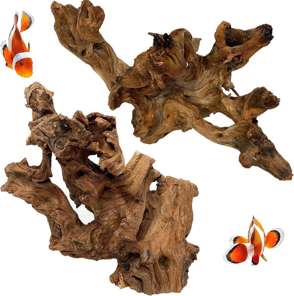 kathson 2 PCS Natural Driftwood Decoration, Assorted Sizes for Reptiles Habitat and Fish Tank Decor