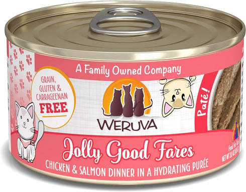Weruva Wet Cat Food, Jolly Good Fares, Chicken and Salmon Pate, 3oz Can, Pack of 12