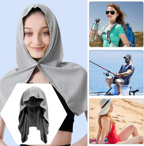Generic 23.6x11.8in Cooling Hooded Towels - Cold Neck Wraps, Instant Chill Towels Uv Protection Outdoor Heat Relief |