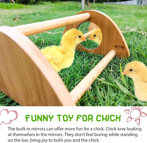 Mini Chick Perch with Mirror, Strong Bamboo Roosting Bar for Coop and Brooder, Training Perch for Baby Chicks, Easy to