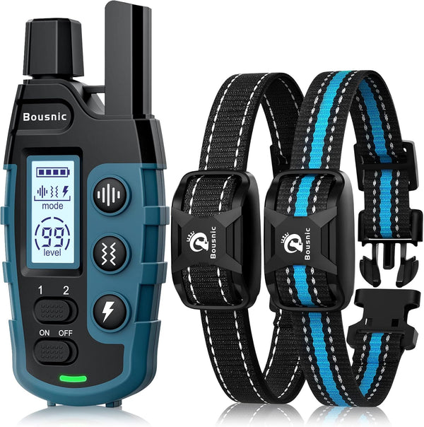 Bousnic Dog Shock Collar for 2 Dogs (5-120Lbs), 3300 ft Waterproof Training Collar with Rechargeable Remote, Beep,