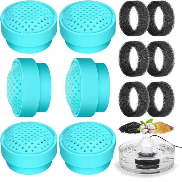 6 Packs Cat Fountain Filters & 6 Sponge Sets-Compatible with Cepheus 2.7L