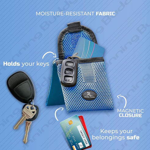 Running Buddy Magnetic Buddy Pouch - 3.75" x 4" Blue, Water-Resistant & Magnetic Closure