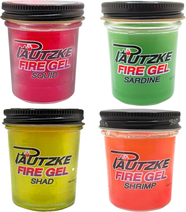 Fire Gel Bait Saltwater Bundle (Shrimp, Shad, Squid, Sardine), Irresistible Fishing Bait for Trout, Salmon, Crappie