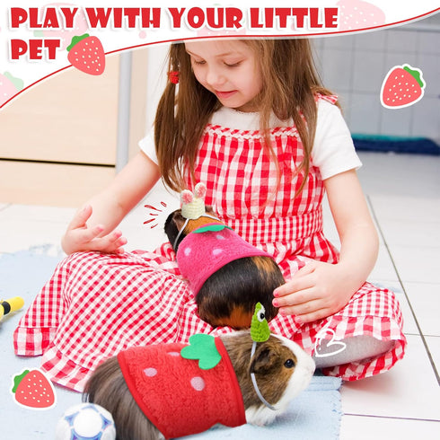 Mixweer 4 Pieces Guinea Pig Stuff, 2 Clothes and 2 Mini Hats with Adjustable Strap, Warm Vest for Guinea Pig, Hamster,