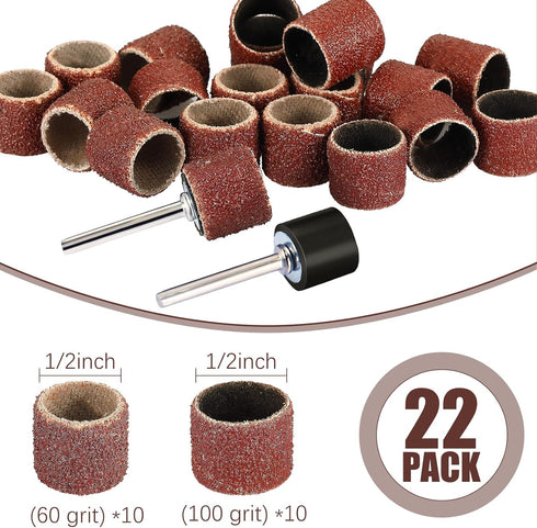 22 Pet Nail Grinder Replacement Kit with Grit Sanding Bands Pet Nail Smoother Dog Claw Care Black Grinding Drums Dog Nail Grinder Replacement Dog Claw Grooming Supplies (1/2 Inch 60 Grit and 100 Grit) by Leelosp