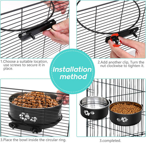 Stainless Steel Dog Crate Water Bowl, No Spill, 2 Pack Hanging Bowls for Medium Large Dogs, Metal Pet Feeder Dish