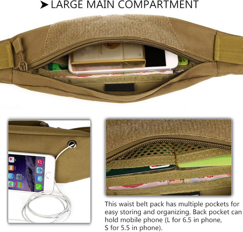 Protector Plus Tactical Running Waist Pack - Military Fitness Fanny Bag Sling Hip Bumbag, Black, Size S