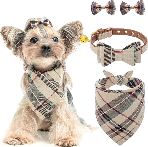 PUPTECK Leather Dog Collar for Small Dogs - XS Puppy Collar Bandana Accessories for Cats and Dogs