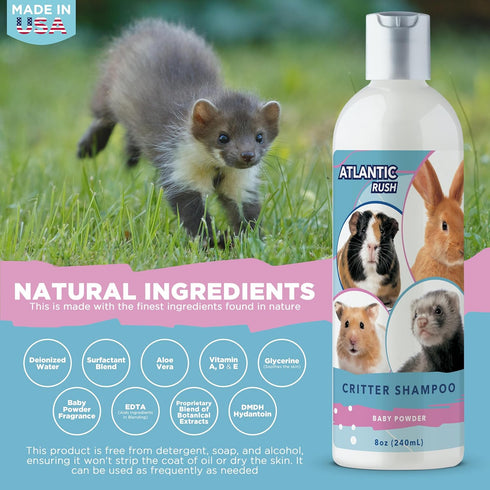 Critter Shampoo for Small Pets, 8oz Baby Powder Scented Shampoo for Ferrets, Guinea Pigs, Rabbits, and More