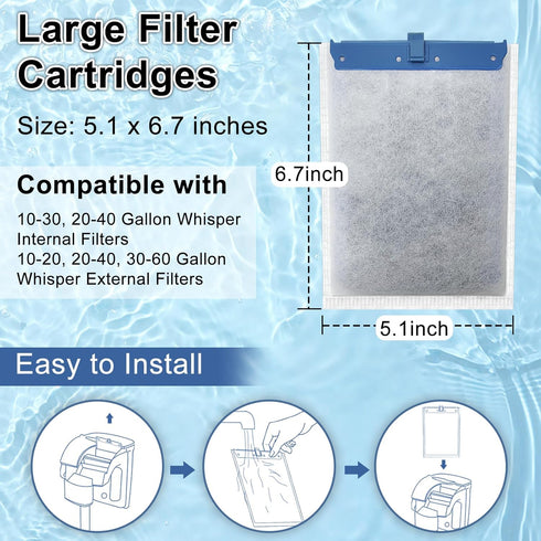 6 Pack Filter Cartridge for Tetra Whisper Bio-Bag Filters, Large Replacement Cartridges for Tetra Whisper Filters