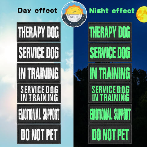 6 Pcs Luminous Service Dog Vest Patches, Removable Reflective Patches for Emotional Support Therapy Dog, 3.5x1.5inch