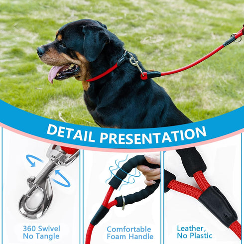 Dog Leash, Braided Rope Traction for Medium/Large Dogs (1/2" - 2FT, Red), Walking Training Lead