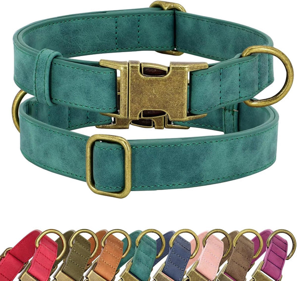 Didog Soft Leather Dog Collar, Adjustable Heavy Duty Collar with Quick Release Metal Buckle for Small Dogs, Green, S