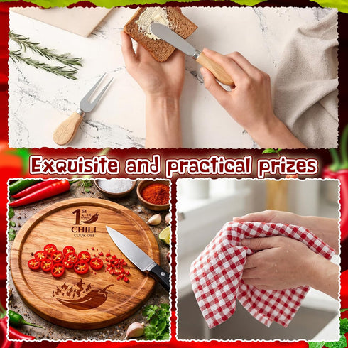 Ferrochef Set 3 1st 2nd 3rd of Chili Cook Off Trophies Chili Cook Off Prizes Wooden Cutting Board Fake Peppers Knives